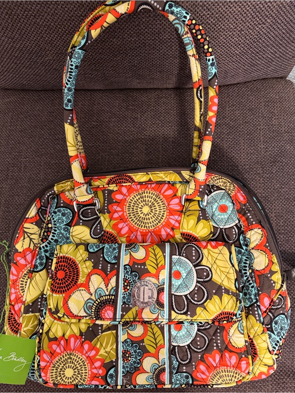 Vera Bradley Quilted Floral Shoulder Bag - Yellow, Coral, Turquoise, Brown